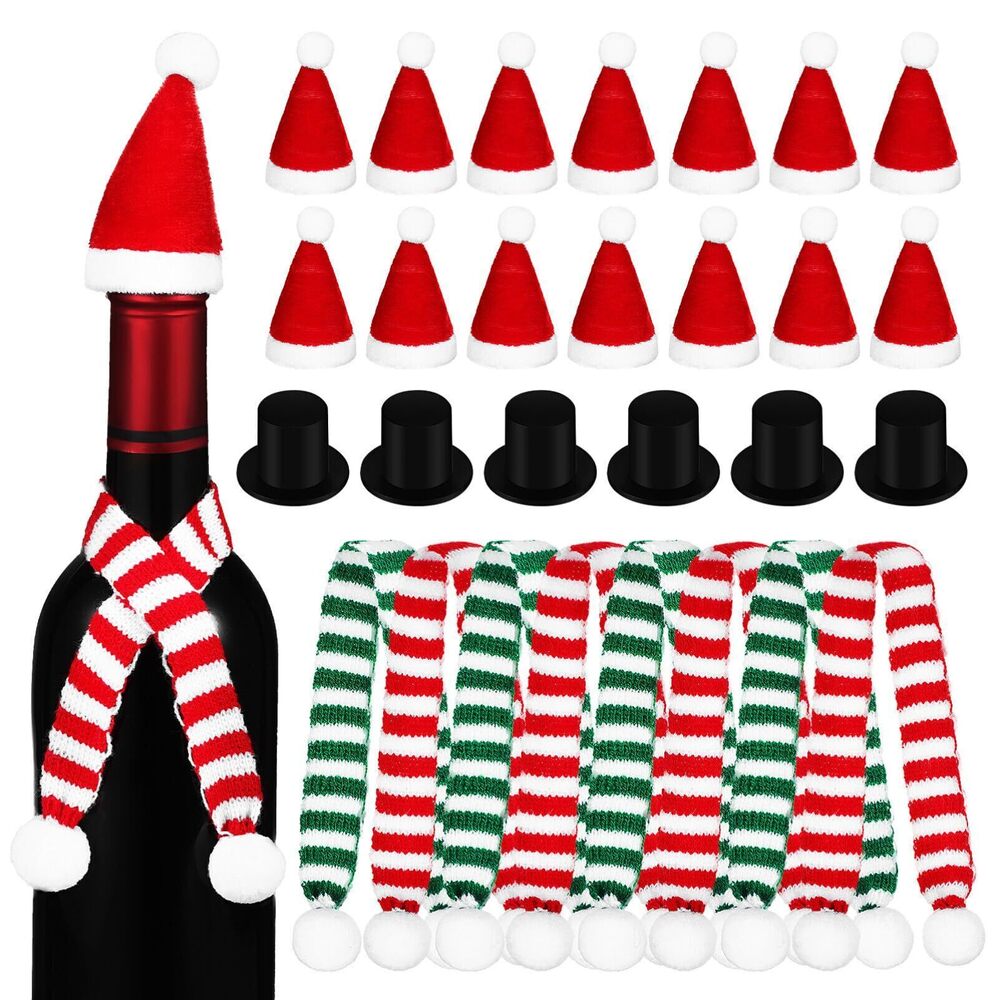 2797 124Pcs Mini Christmas Knit Hat Scarf Mini Santa Hat Doll Knitting Hats